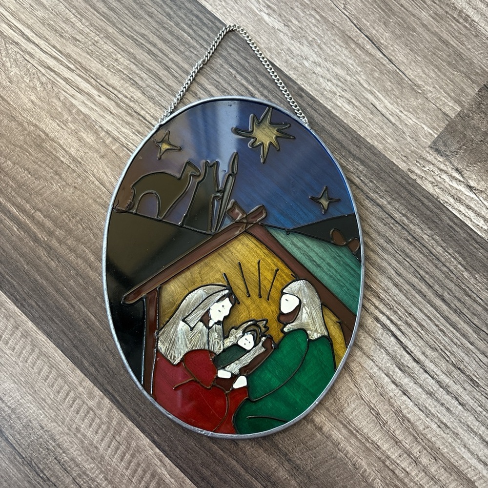 Stained Glass Nativity Scene Hanging Decor